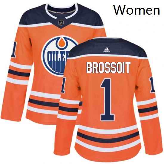 Womens Adidas Edmonton Oilers 1 Laurent Brossoit Authentic Orange Home NHL Jersey